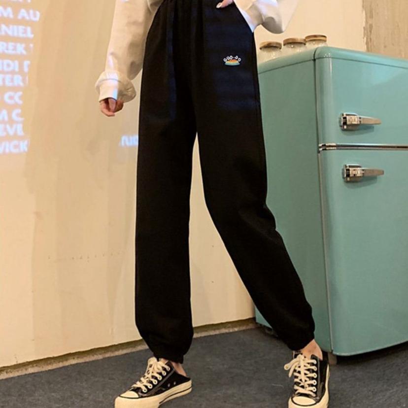 여성 허리 밴딩 무지개 자수 트레이닝 바지 팬츠