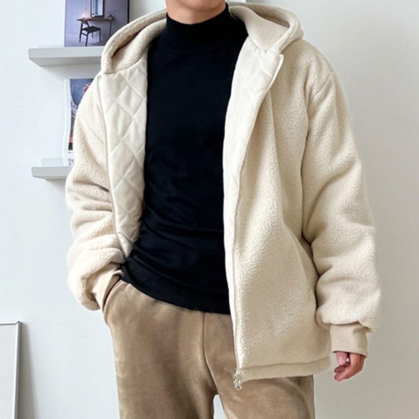 남성 빅사이즈 양털 뽀글이 후드 점퍼 겨울 방한복