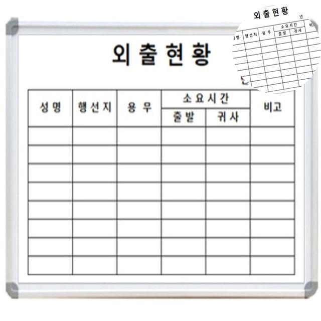 외근현황판 현황판 화이트보드 외출 500 x 350
