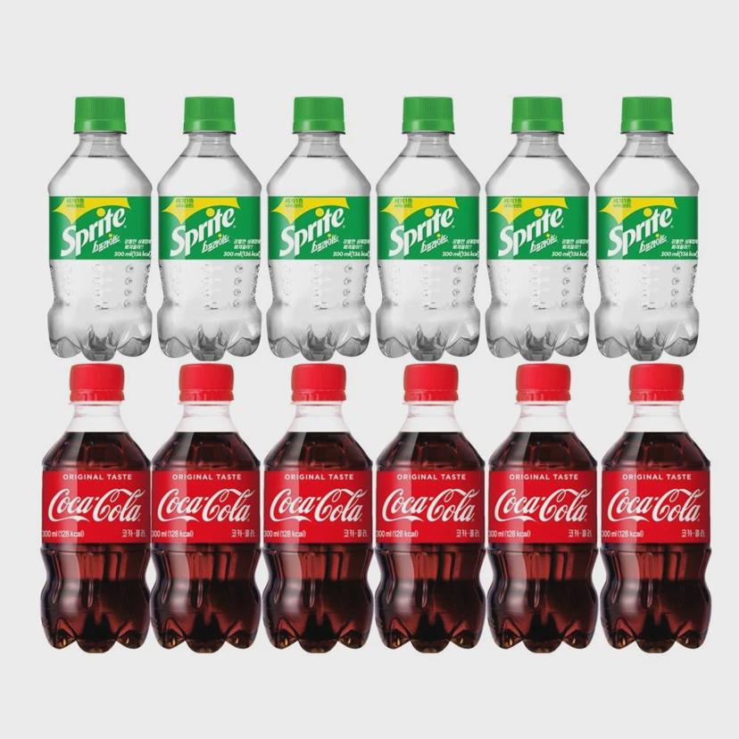 코카콜라 스프라이트 300ml x 12병 - 탄산 음료 2종 세트