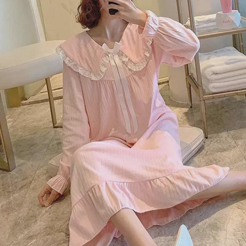 카라 레이스 원피스 잠옷 파자마 홈웨어 롱기장