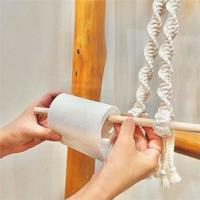 diy 휴지 걸이 2단 면 로프 휴지 걸이 핸드메이드 인테리어 화장지 2단 원목 키친타올걸이 마크라메 벽걸이