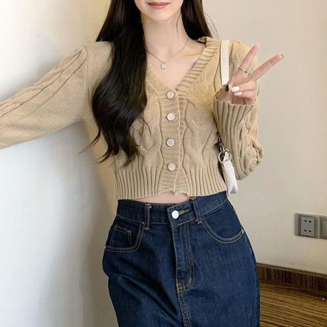 여성 크롭 가디건, 3케이블 니트 볼레로 가을