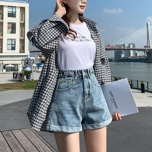 하이웨스트 청반바지 여성반바지 여름 데님반 롤업청 숏청 이쁜청