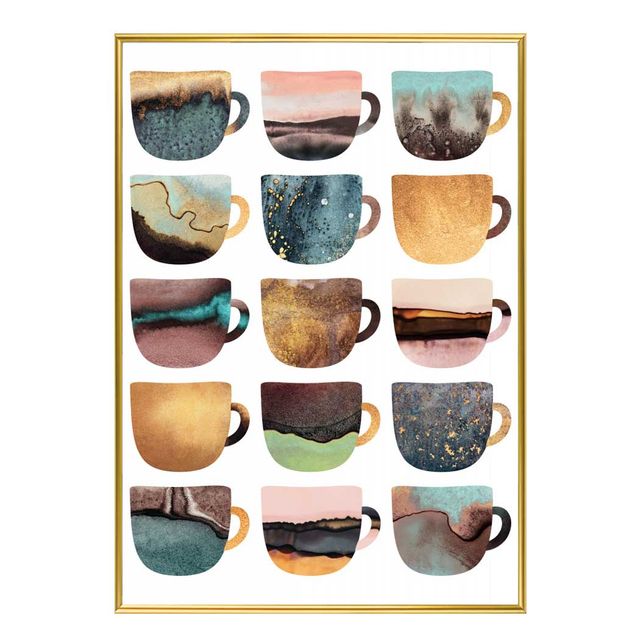 슬림액자 Earthy Coffee Cups A3 - 자연스러운 커피 일러스트 벽걸이