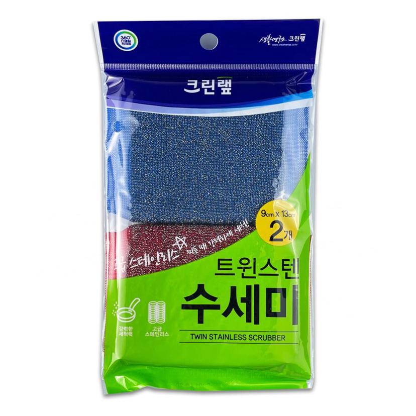 크린 트윈 스텐 수세미 2개입 - 강력 세척 주방 수세미