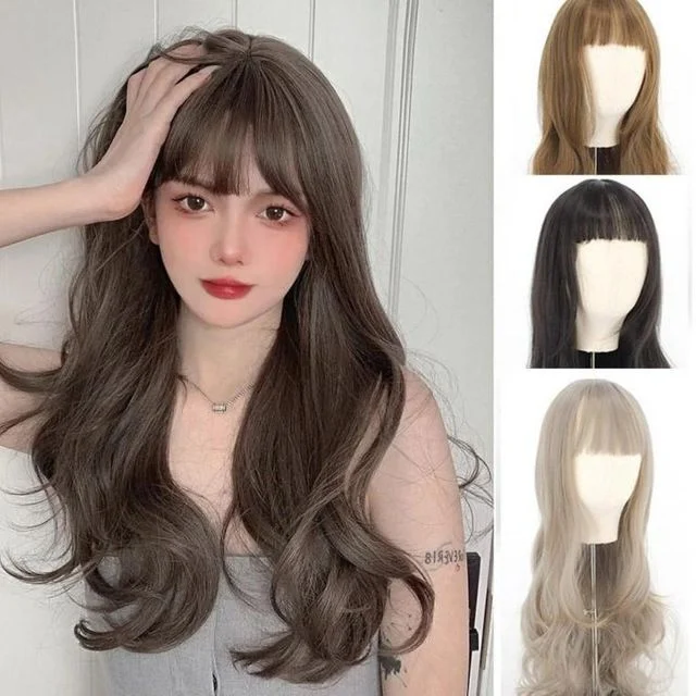 웨이브 통가발 긴머리 롱 자연스러운 앞머리