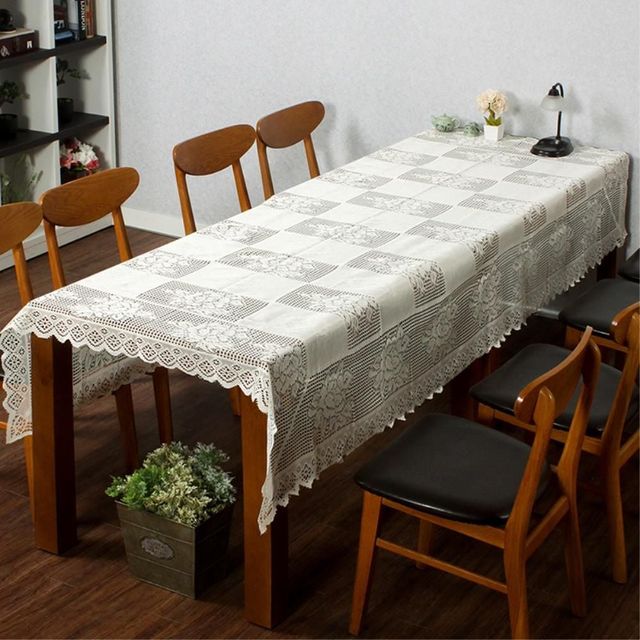 꽃문양 레이스 테이블보 250x150cm 아이보리