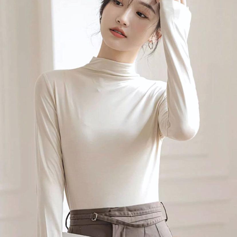 여성 모달 반폴라 티셔츠 - 가을 겨울용 목폴라 목티