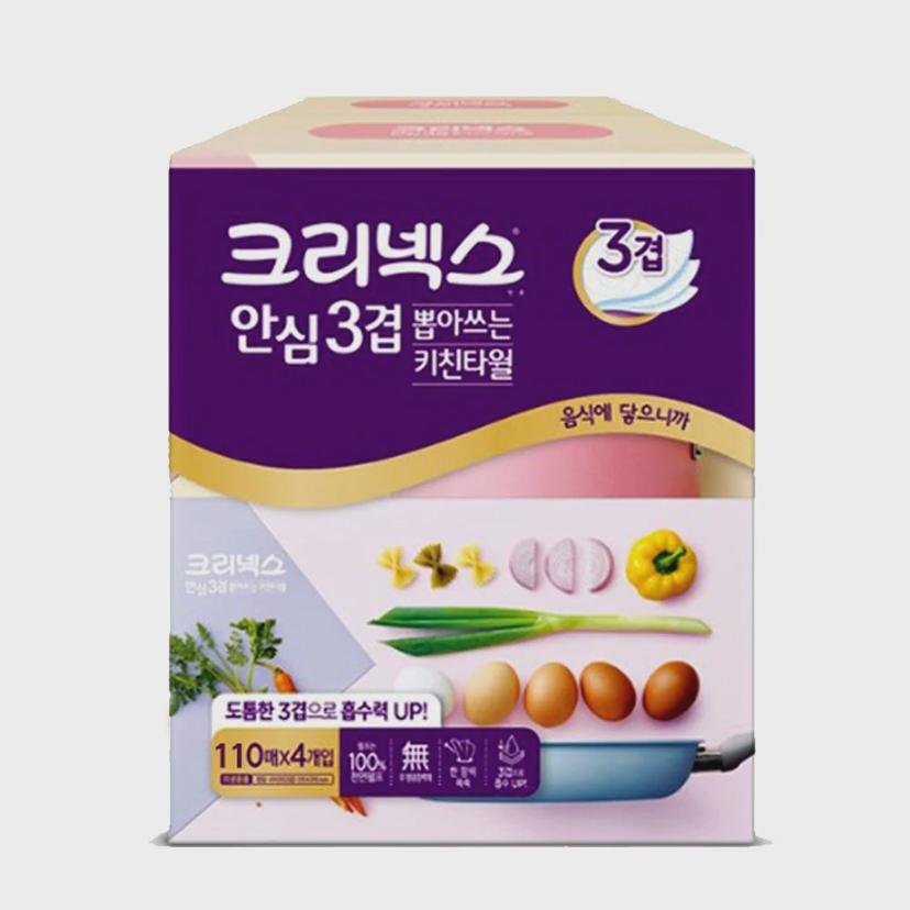 크리넥스 뽑아쓰는 키친타올 110매 4개 - 3겹 도톰