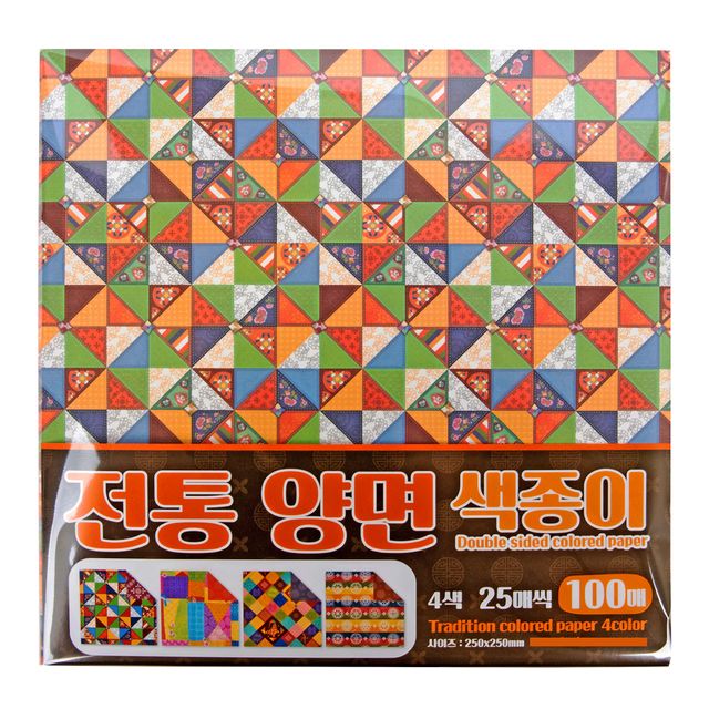 전통 양면 색종이 비단 조각보 오색 삼각보 4종 100매입 25cmX25cm KC 인증