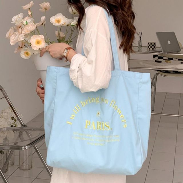 여성 보부상 가방 레터링 자수 면 에코백 캔버스 숄더백