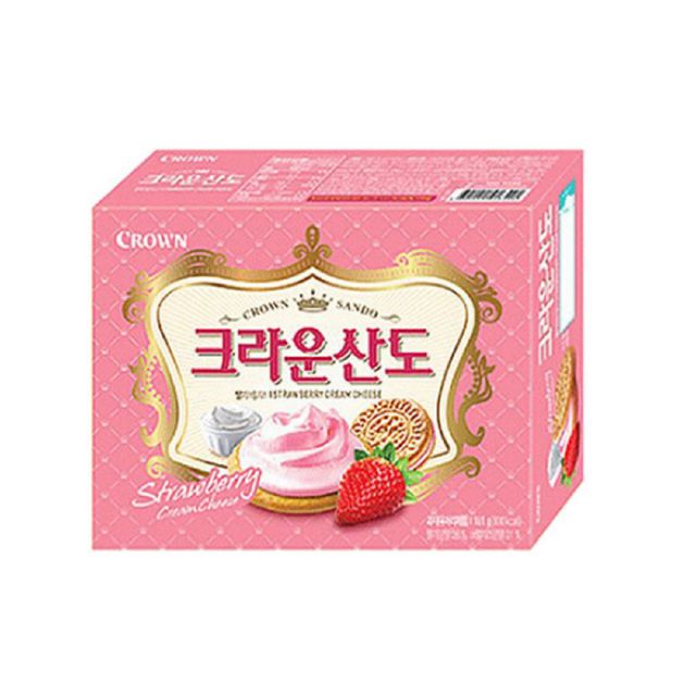 크라운 산도 딸기크림 161g X 12개 (1박스) - 부드러운 딸기 크림 스낵