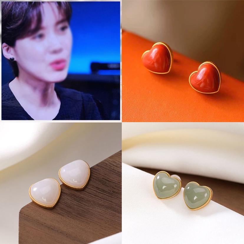 복숭아 하트 청금석 청옥 백옥 S925 귀걸이 여성 액세서리