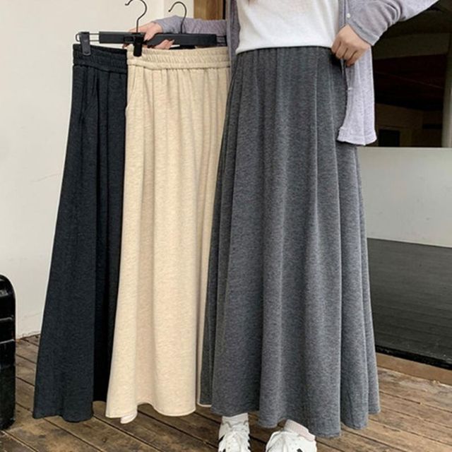 캐주얼 롱스커트 밴딩 몸매보정 모임룩 스커트코디