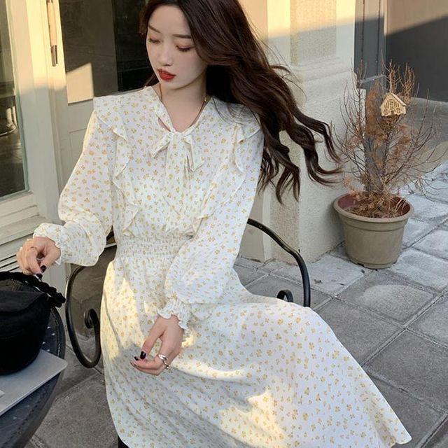 청순 스타일 원피스 허리라인 밴딩 러플 디자인