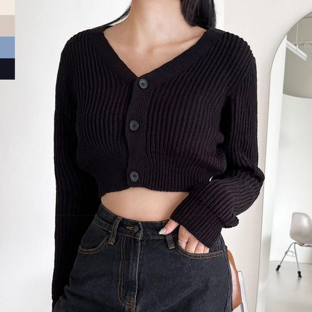 여성 하찌 브이넥 숏기장 가디건 상의