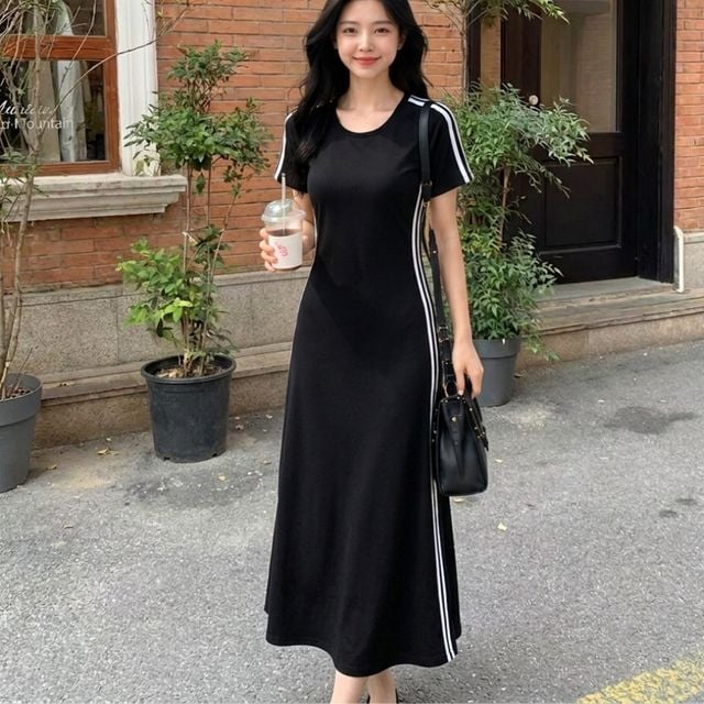 쁘띠엘라 캐주얼 여름원피스 반팔 롱원피스 오피스룩 빅사이즈 홈웨어 여성 블랙 러블리 예쁜 편한 캐쥬얼