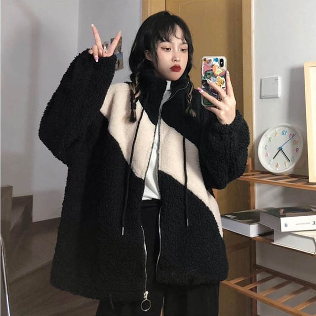 양털 패션 코디 점퍼 아우터 겨울 여성 보온 스타일