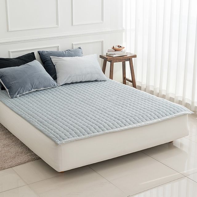 빌리 극세사 밴딩패드 SS 110x200 민트그레이 침구세트