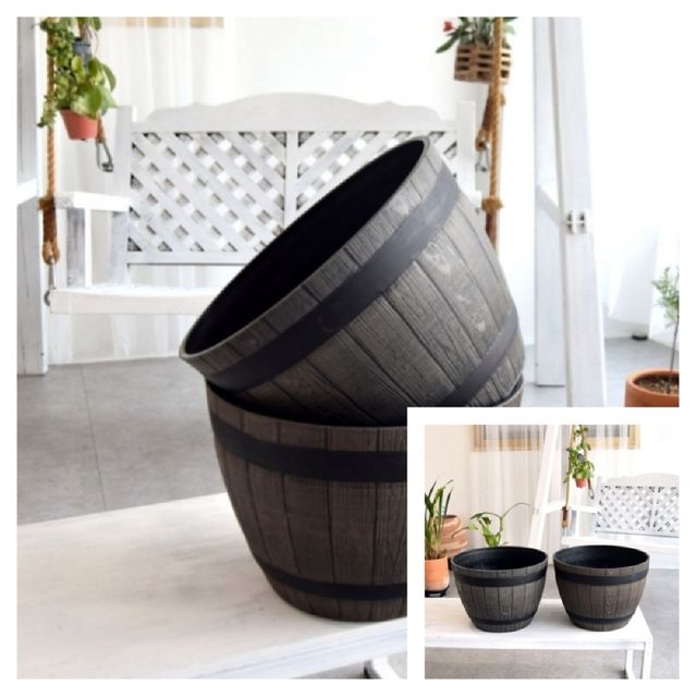 빈티지 플라스틱화분 오크통 K37 37x27cm 인테리어화분 특이한화분 카페화분 조경화분