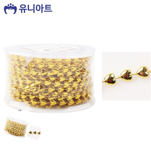 비즈공예팔찌부자재 하트비즈구슬 롤체인줄 금색