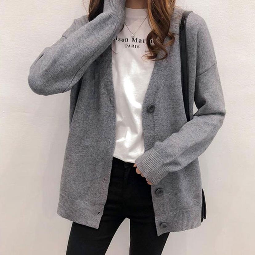 V넥 가디건 심플 단색 기본 카디건 직장인 데일리 코디