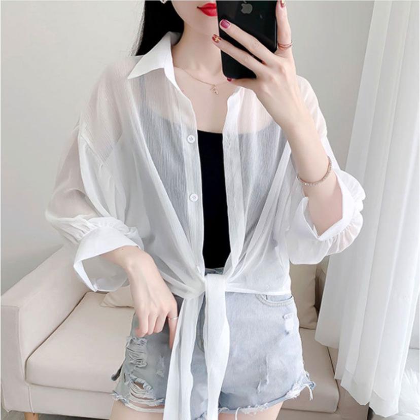 여성 시스루 쉬폰 셔츠 블라우스 하객룩 바캉스룩