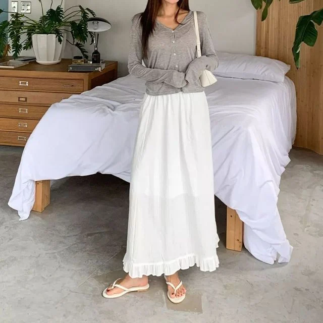 밑단 프릴 밴딩 롱 스커트
