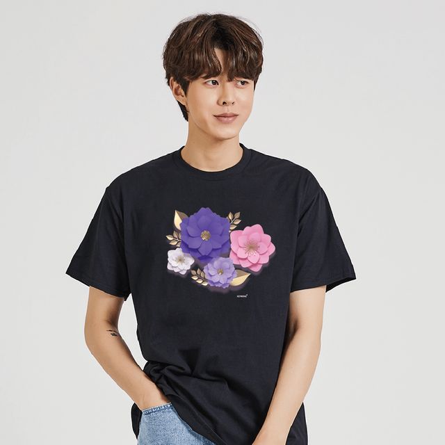 여름 반팔 티셔츠, 종이꽃 레터링 여성 박스티