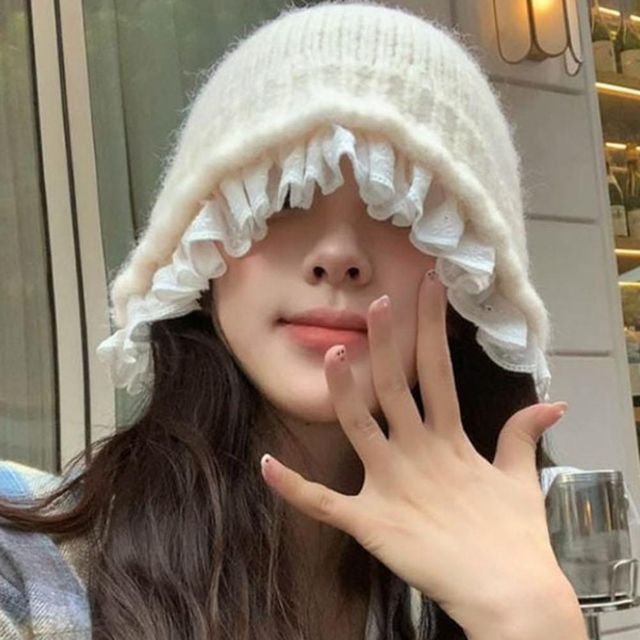 모자 니트 셔링 벙거지 러블리한 레이스 포인트 윈터 겨울모자