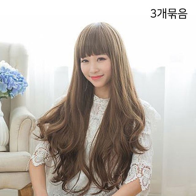 긴머리가발 웨이브스타일 3개묶음 - 남성용 자연스러운 긴머리 가발