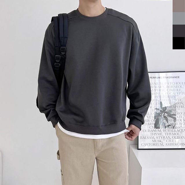 남성 긴팔 티셔츠 라운드넥, 30대 봄 코디 기본템