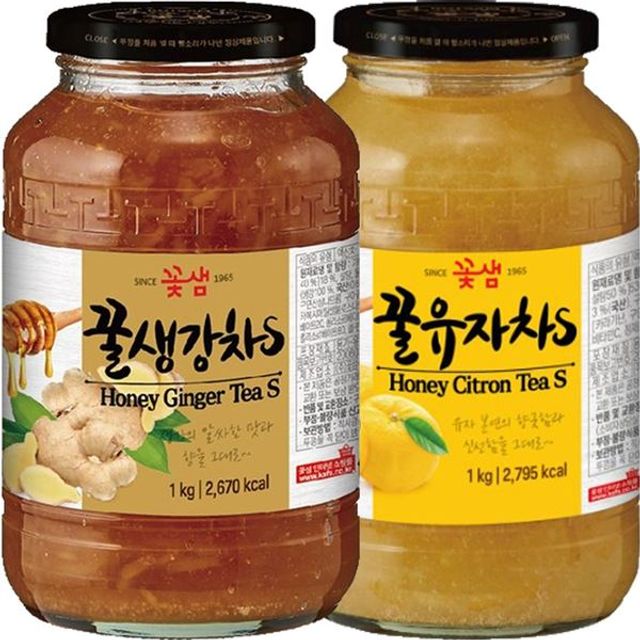 꽃샘 꿀생강차S 1kg + 꿀유자차S 1kg GWM