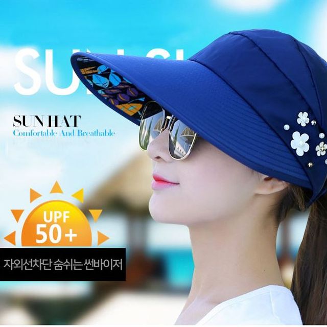 비즈 썬바이저 돌돌이 해변모자 자외선 차단 선캡