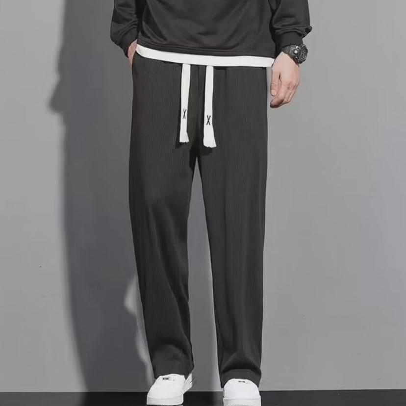 남성 여름 얇은 와이드 면바지, 찰랑 일자 팬츠