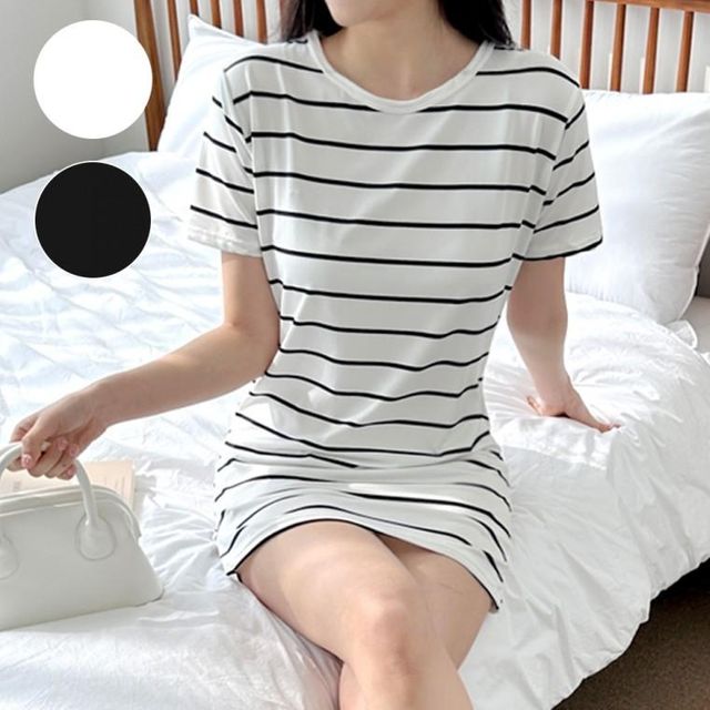 여성 스트라이프 반팔 원피스, 미니 데일리 스판원피스