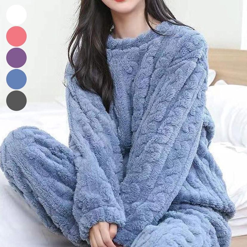 여성 겨울 극세사 꽈배기 수면 바지 시보리 잠옷