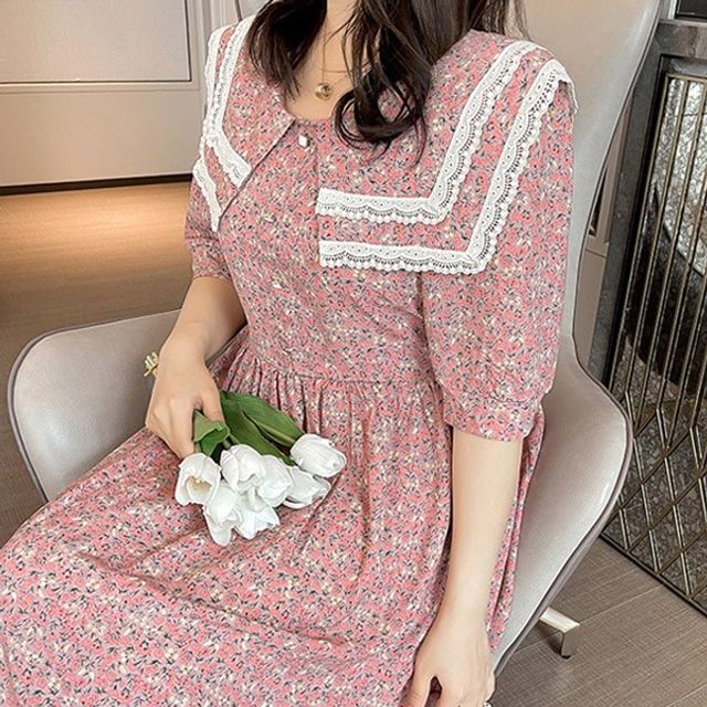 플라워패턴 빅사이즈 의류 플로렌스빅카라원피스