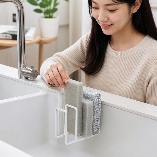 주방 싱크대 수세미홀더 3단 거치대 걸이 정리대 수납용품