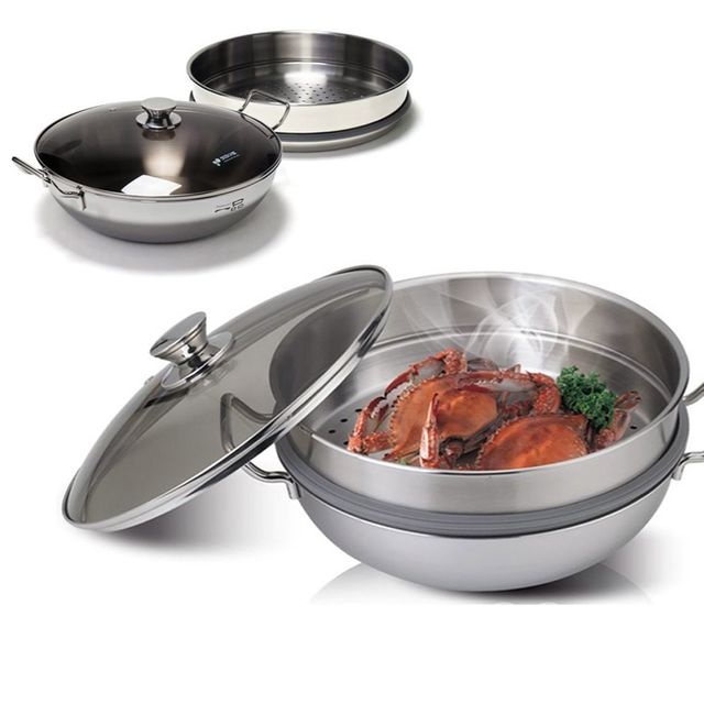 국내산 키친아트 인덕션겸용 통3중스텐 2단찜냄비 28cm 대용량 가족 요리