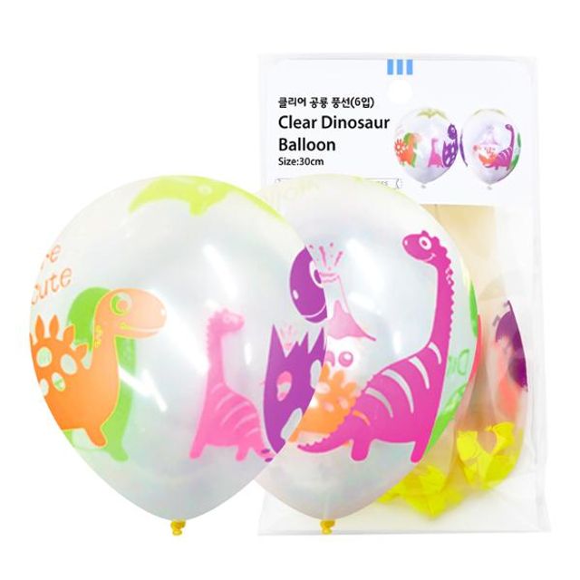 30cm 클리어공룡풍선 6입 - 투명 공룡 모양 파티 풍선 세트