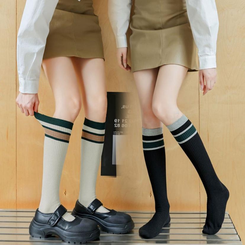 여성 골프 테니스 배색 골지 니삭스 패션 양말