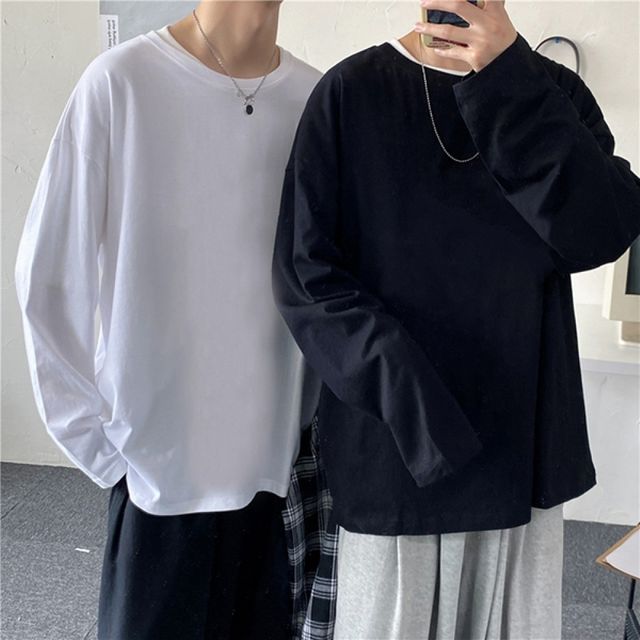 라운드 긴팔티 블랙 화이트 오버핏 기본 이너티 롱티 무지티셔츠
