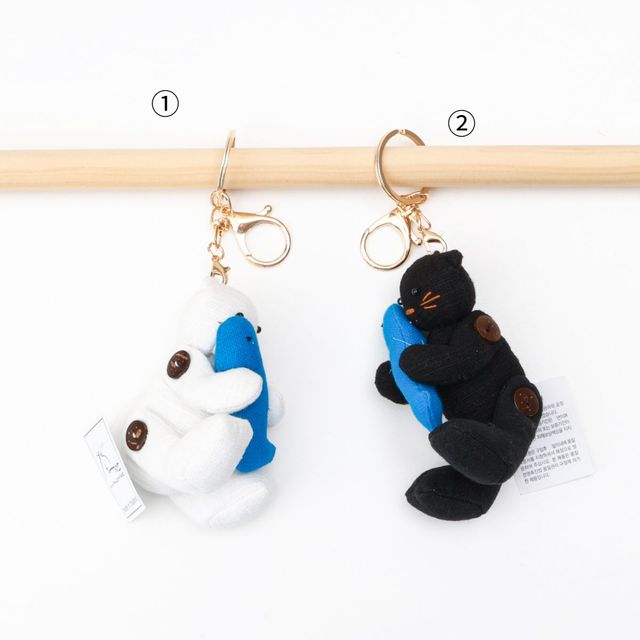 고양이 열쇠고리 커플키링 키링 가죽키링 물고기