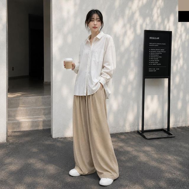 신상 스판 세미 캐쥬얼 배기바지 배기팬츠 여성바지
