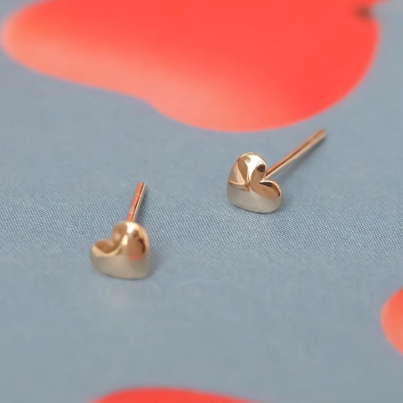 14K GOLD 하트 일자침 귀걸이 - 데일리 기본 금 귀걸이
