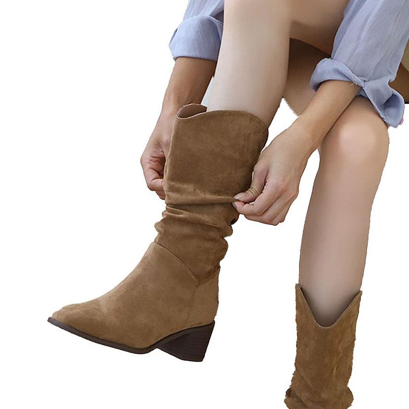 여성 패션 주름 웨스턴 부츠 - 인기 신상 미들 부츠