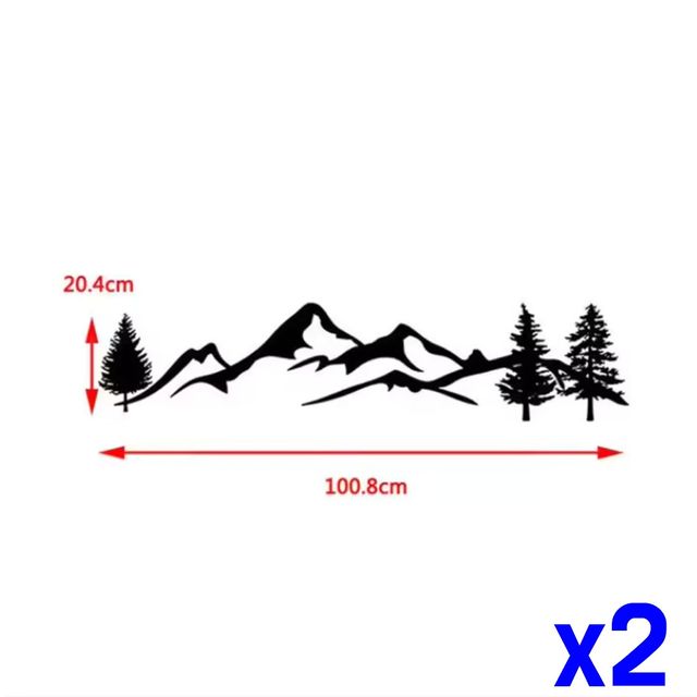 산과나무 실루엣 캠핑카 꾸미기 카라반 트레일러 자동차 스티커 100.8x20.4cm x2개