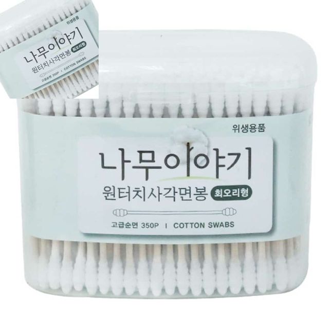 나무이야기 사각면봉 350p 회오리형 튼튼한면봉 회오리면봉 미용면봉 나무면봉